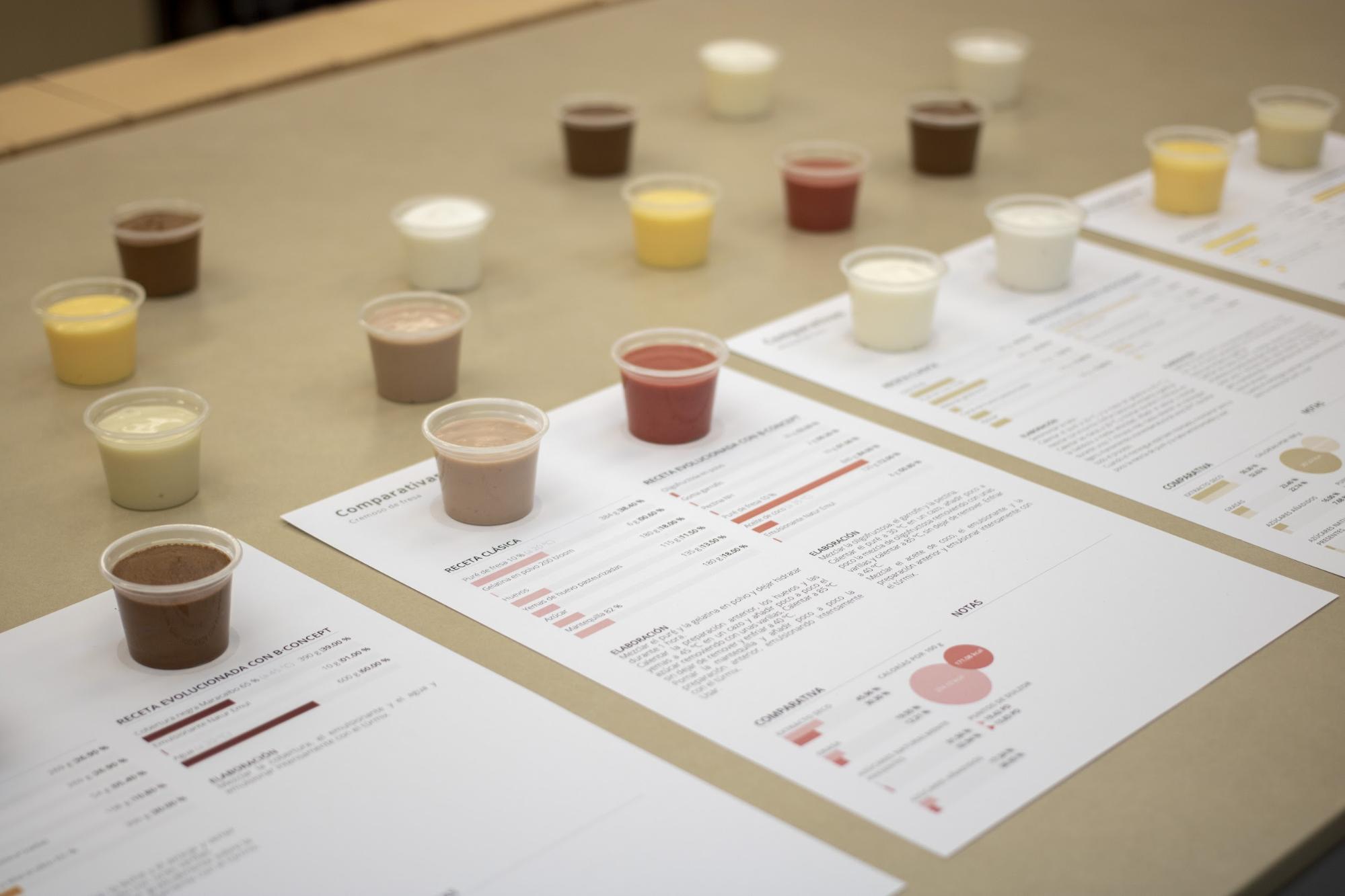 Una muestra de las comparativas de sabores y recetas en B Concept, el método de formación de Jordi Bordas